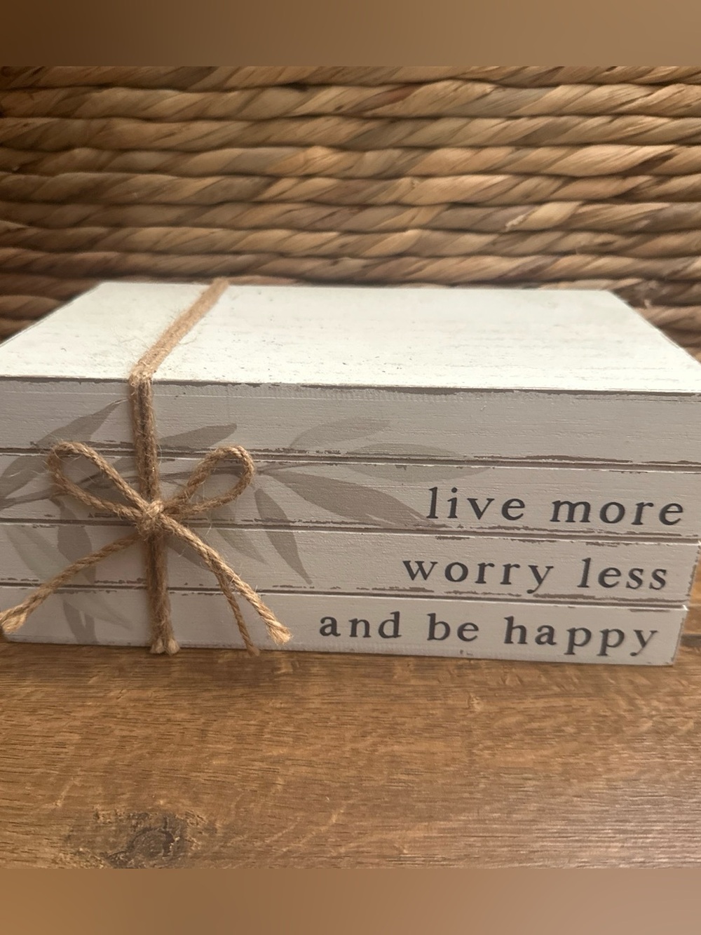 White Decorative Wooden Book Stack with Rope Accent